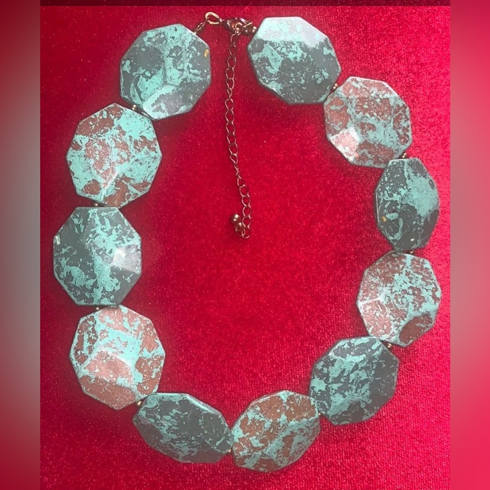 Turquoise Patina Statement Hammered Look Necklace